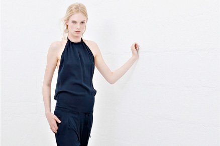 Navy Silk Jumpsuit with leather neckholder